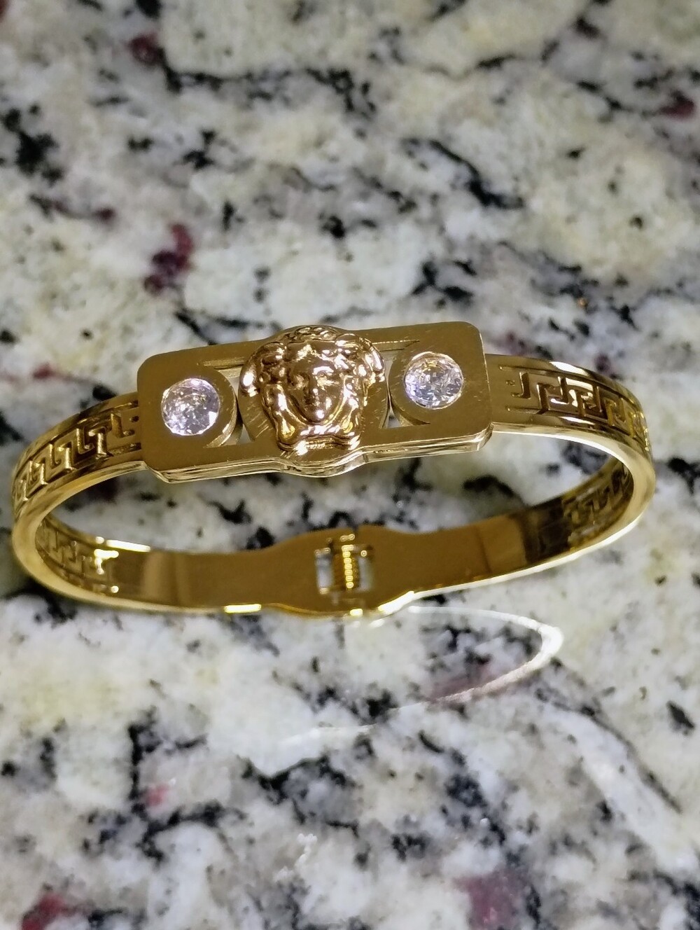 New Gold Tone Medusa Motif Crystal Accent Bangle Bracelet - Women Jewelry